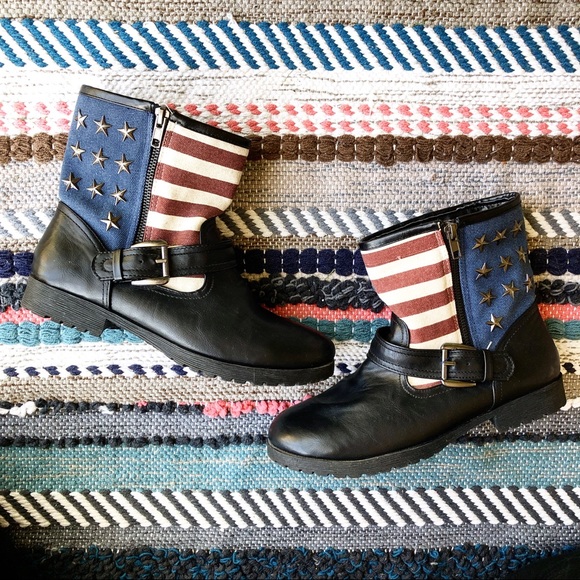 Rampage Shoes - Rampage Patriotic Zipper & Buckle Combat Boots
